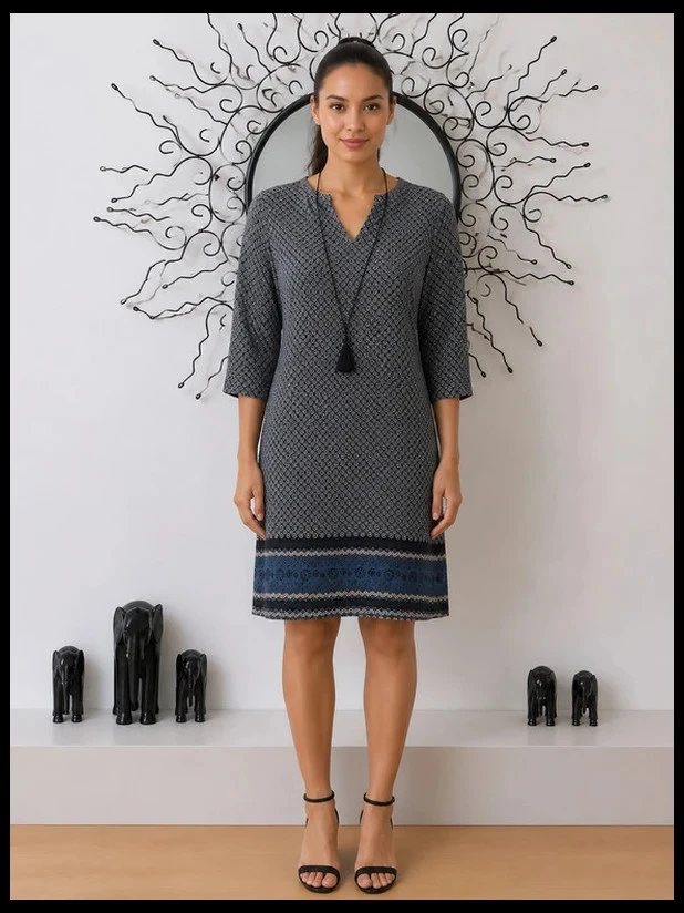 Camille de Paris Vloeiende Jurk met Geometrische Print Zwart en Grijs - Maat 36 S’ ne – photo 6